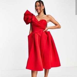 ASOS red origami midi dress